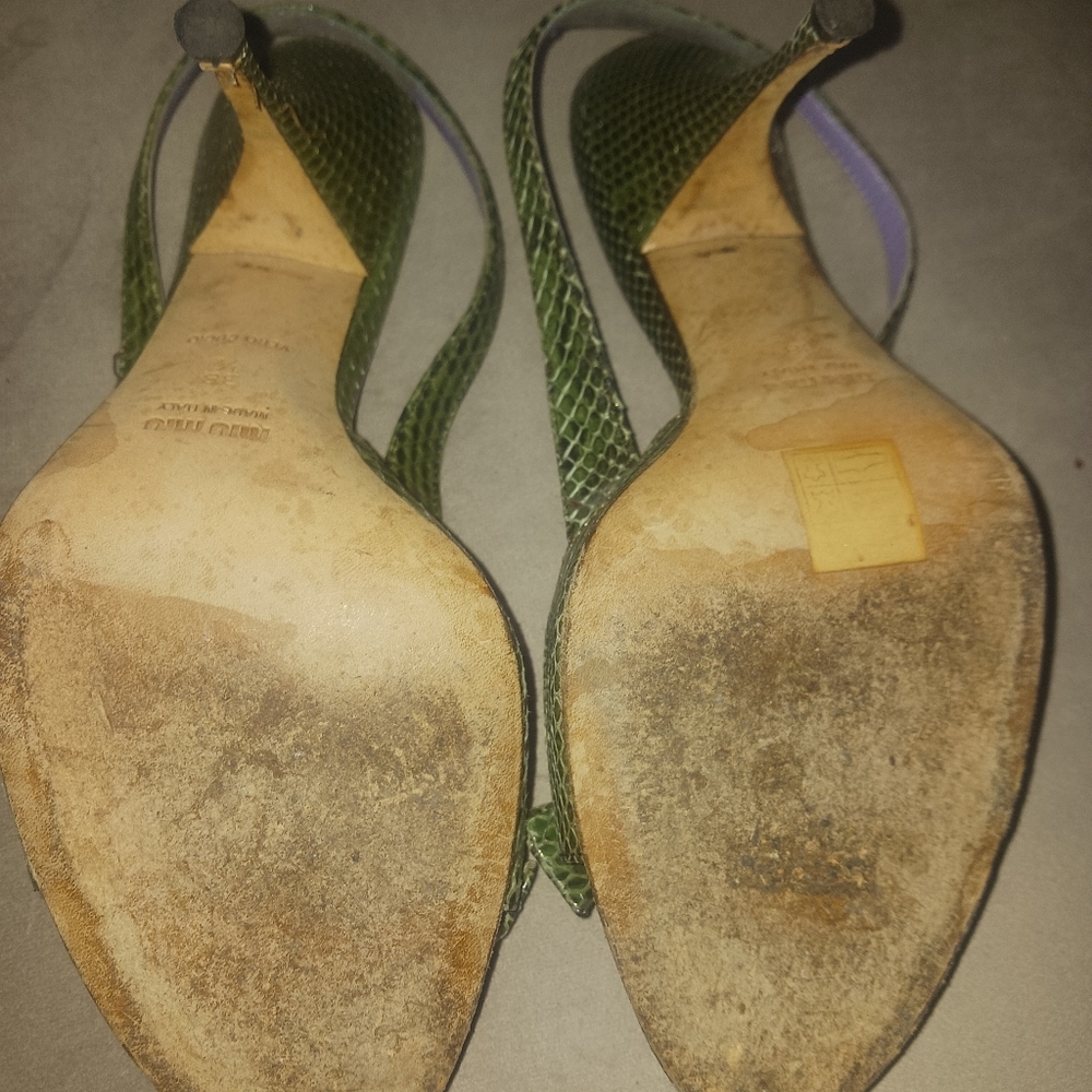 Olive green opentoed mule heels